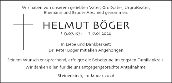 Traueranzeige von Helmut Böger von NWZ Neue Württembergische Zeitung/Geislinger Zeitung