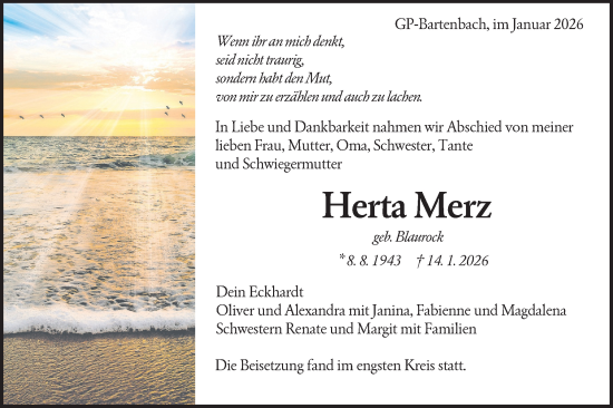 Traueranzeige von Herta Merz von NWZ Neue Württembergische Zeitung
