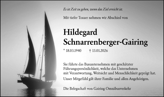 Traueranzeige von Hildegard Schnarrenberger-Gairing von SÜDWEST PRESSE Ausgabe Ulm/Neu-Ulm