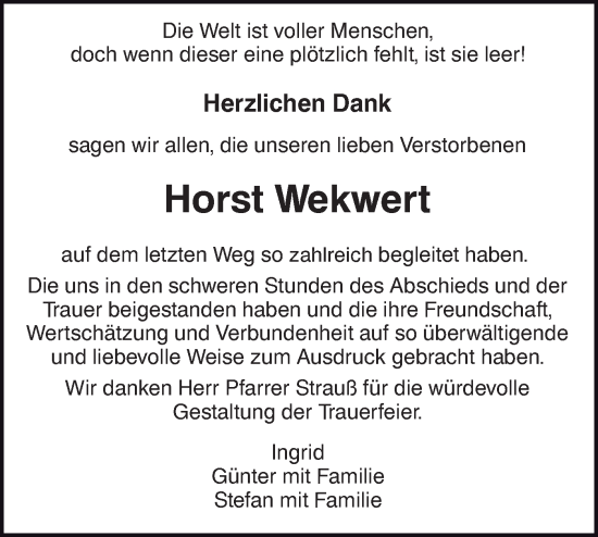 Traueranzeige von Horst Wekwert von SÜDWEST PRESSE Ausgabe Ulm/Neu-Ulm/Ehingen