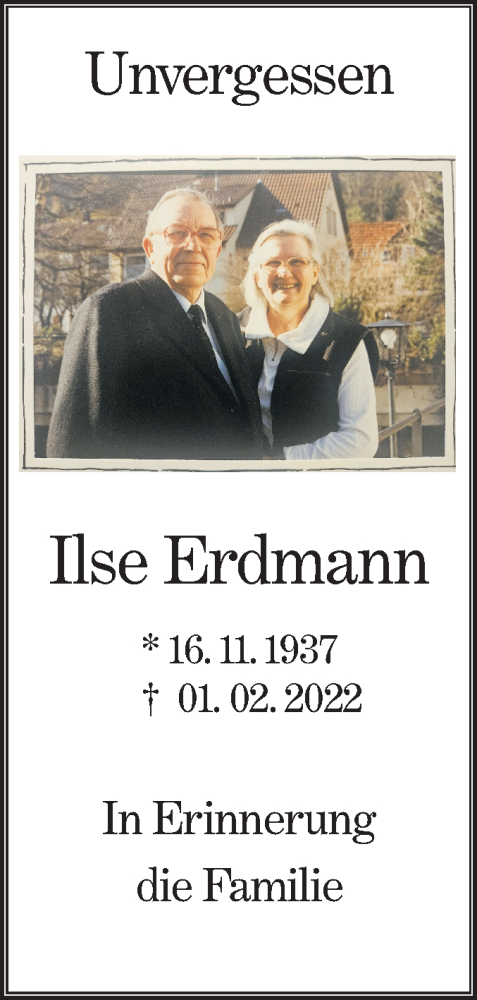 Traueranzeige von Ilse Erdmann von NWZ Neue Württembergische Zeitung