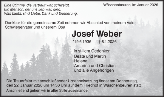 Traueranzeige von Josef Weber von NWZ Neue Württembergische Zeitung
