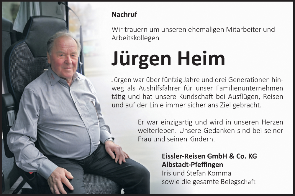  Traueranzeige für Jürgen Heim vom 30.01.2026 aus SÜDWEST PRESSE Zollernalbkreis