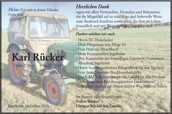 Traueranzeige von Karl Rücker von Hohenloher Tagblatt