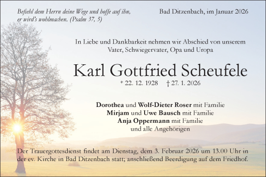 Traueranzeige von Karl Gottfried Scheufele von Geislinger Zeitung