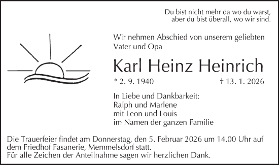 Traueranzeige von Karl Heinz Heinrich von Haller Tagblatt