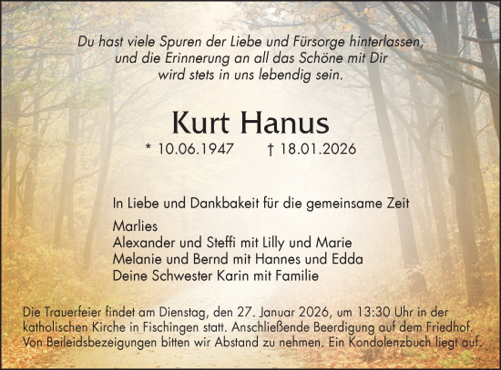 Traueranzeige von Kurt Hanus von Neckar-Chronik