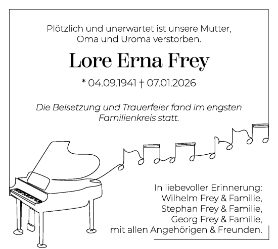 Traueranzeige von Lore Erna Frey von Geislinger Zeitung