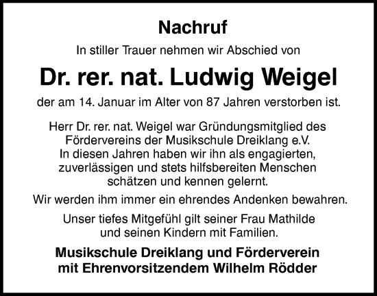 Traueranzeige von Ludwig Weigel von SÜDWEST PRESSE Ausgabe Ulm/Neu-Ulm/Ehingen