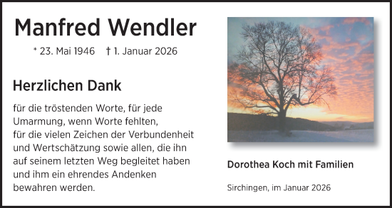 Traueranzeige von Manfred Wendler von Alb-Bote/Metzinger-Uracher Volksblatt