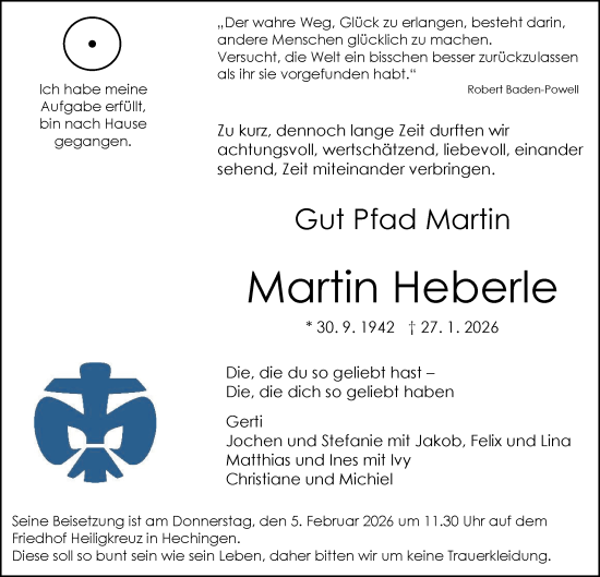 Traueranzeige von Martin Heberle von SÜDWEST PRESSE Zollernalbkreis