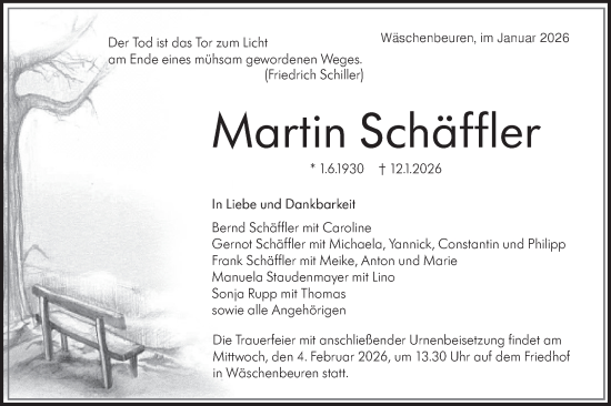 Traueranzeige von Martin Schäffler von NWZ Neue Württembergische Zeitung