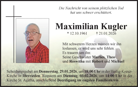 Traueranzeige von Maximilian Kugler von SÜDWEST PRESSE Ausgabe Ulm/Neu-Ulm/Ehingen