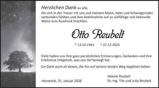 Traueranzeige von Otto Reubelt von Haller Tagblatt