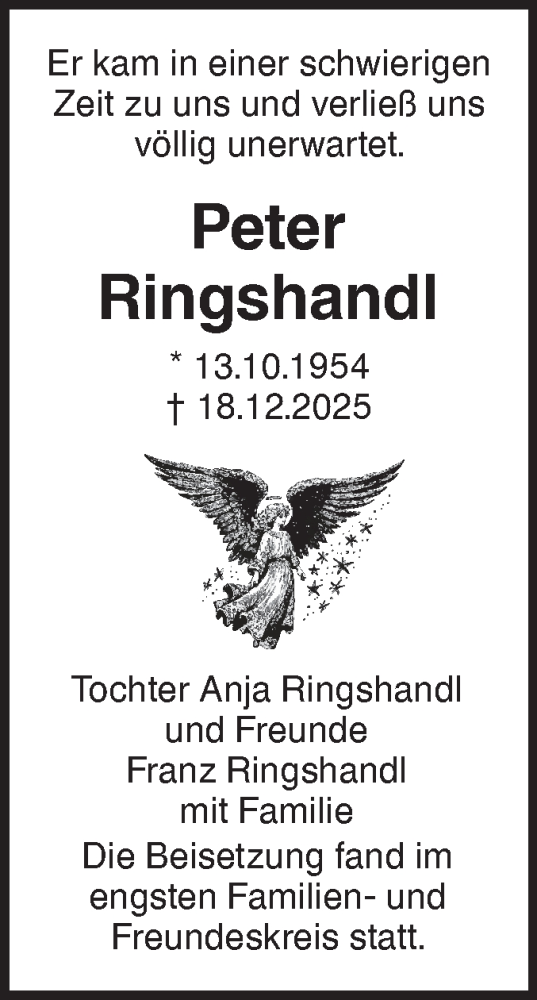  Traueranzeige für Peter Ringshandl vom 22.01.2026 aus SÜDWEST PRESSE Ausgabe Ulm/Neu-Ulm