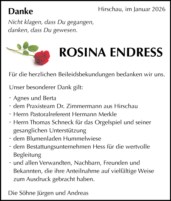 Traueranzeige von Rosina Endress von Schwäbische Tagblatt