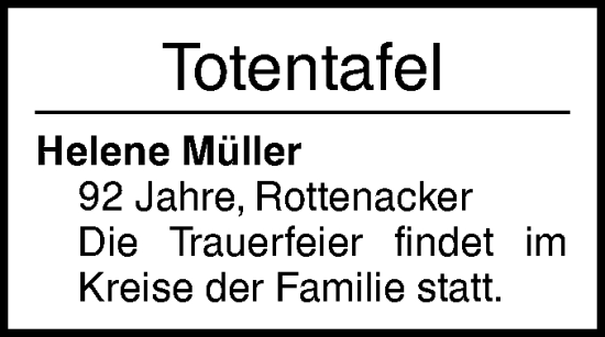 Traueranzeige von Totentafel vom 30.01.2026 von Ehinger Tagblatt