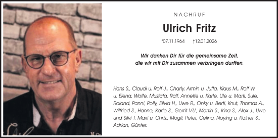 Traueranzeige von Ulrich Fritz von Haller Tagblatt/Haller Tagblatt