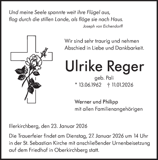 Traueranzeige von Ulrike Reger von SÜDWEST PRESSE Ausgabe Ulm/Neu-Ulm
