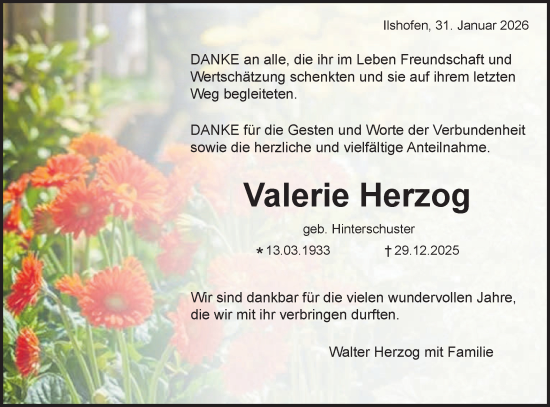 Traueranzeige von Valerie Herzog von Haller Tagblatt
