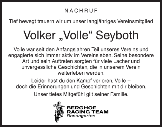 Traueranzeige von Volker Seyboth von Haller Tagblatt