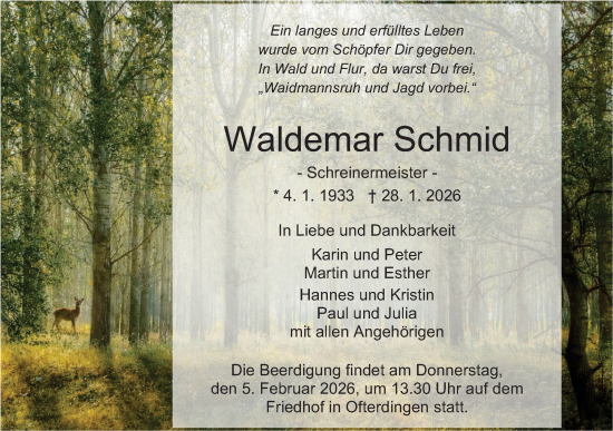 Traueranzeige von Waldemar Schmid von Schwäbische Tagblatt