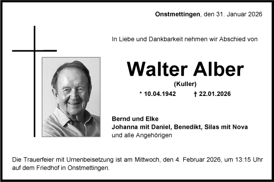 Traueranzeige von Walter Alber von SÜDWEST PRESSE Zollernalbkreis