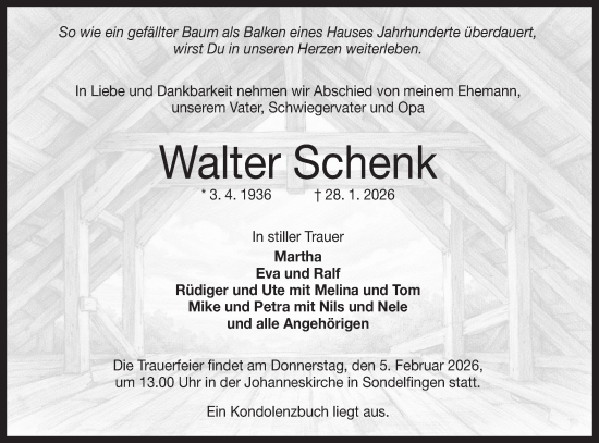 Traueranzeige von Walter Schenk von Alb-Bote/Metzinger-Uracher Volksblatt