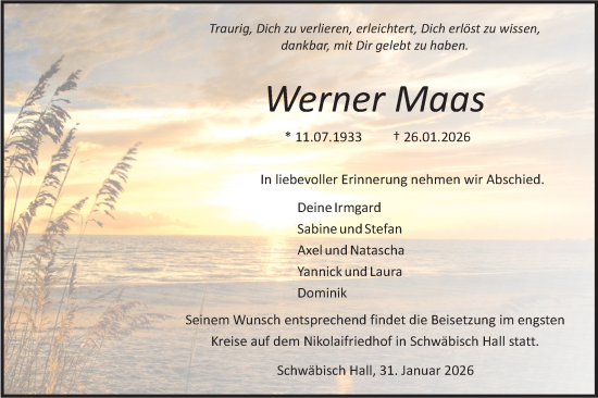 Traueranzeige von Werner Maas von Haller Tagblatt