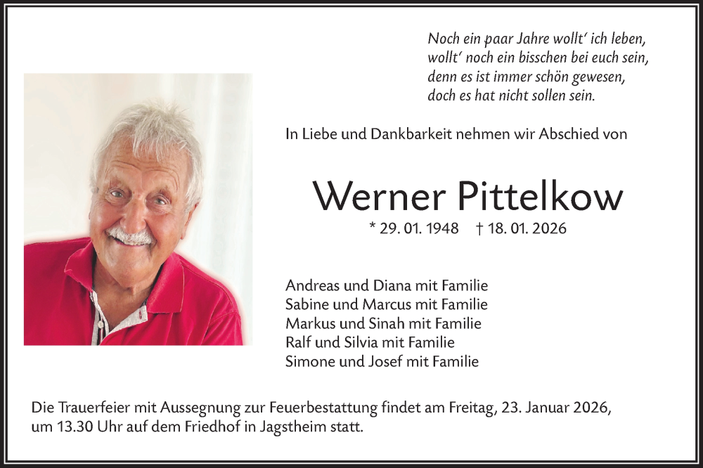  Traueranzeige für Werner Pittelkow vom 21.01.2026 aus Hohenloher Tagblatt