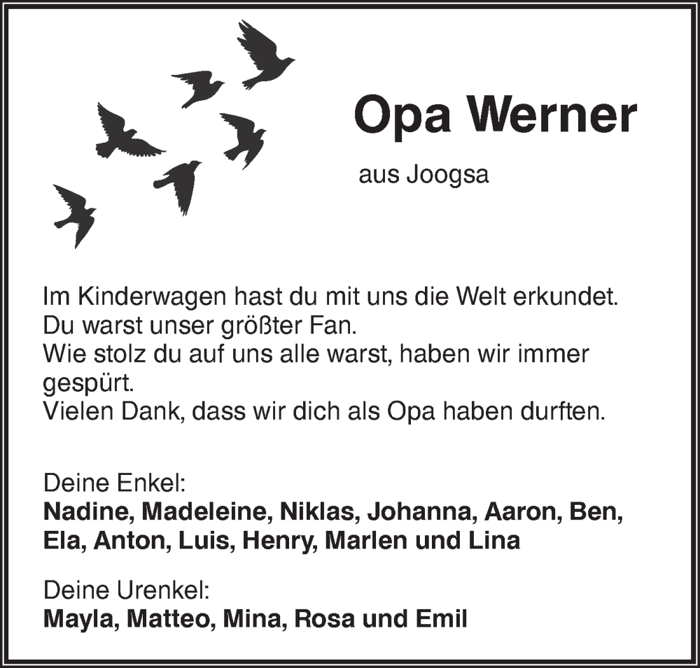  Traueranzeige für Werner Pittelkow vom 21.01.2026 aus Hohenloher Tagblatt