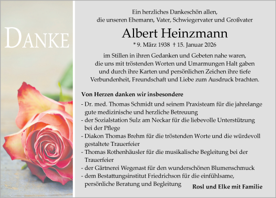 Traueranzeige von Albert Heinzmann von Neckar-Chronik