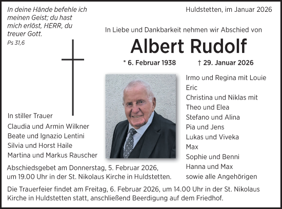 Traueranzeige von Albert Rudolf von Alb-Bote/Metzinger-Uracher Volksblatt