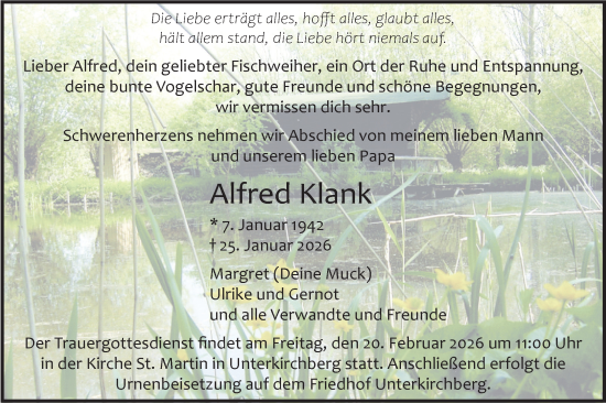 Traueranzeige von Alfred Klank von SÜDWEST PRESSE Ausgabe Ulm/Neu-Ulm/Ehingen