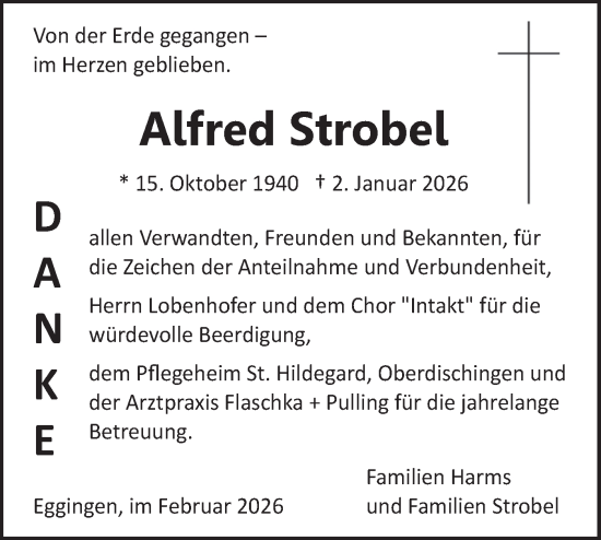 Traueranzeige von Alfred Strobel von SÜDWEST PRESSE Ausgabe Ulm/Neu-Ulm/Ehingen