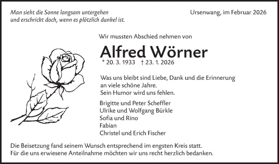 Traueranzeige von Alfred Wörner von NWZ Neue Württembergische Zeitung/Geislinger Zeitung
