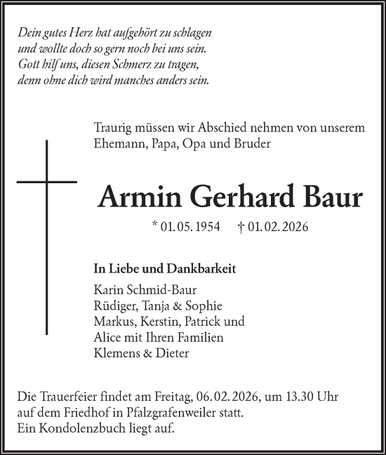 Traueranzeige von Armin Gerhard Baur von Schwäbische Tagblatt