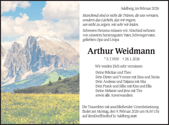 Traueranzeige von Arthur Weidmann von NWZ Neue Württembergische Zeitung