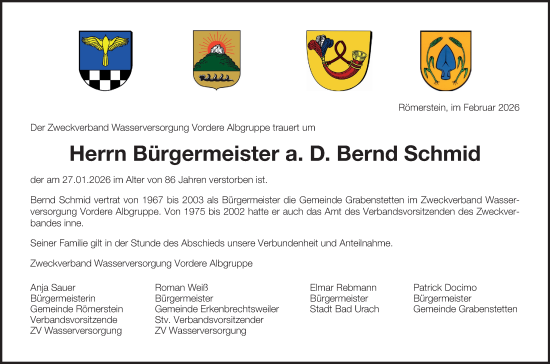 Traueranzeige von Bernd Schmid von Alb-Bote/Metzinger-Uracher Volksblatt