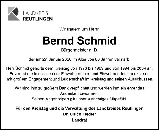 Traueranzeige von Bernd Schmid von Alb-Bote/Metzinger-Uracher Volksblatt
