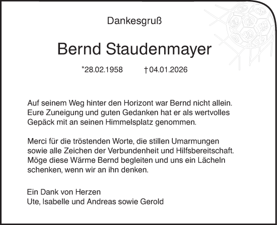Traueranzeige von Bernd Staudenmayer von NWZ Neue Württembergische Zeitung