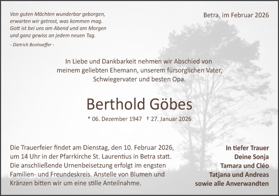 Traueranzeige von Berthold Göbes von Neckar-Chronik