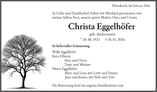 Traueranzeige von Christa Eggelhöfer von NWZ Neue Württembergische Zeitung