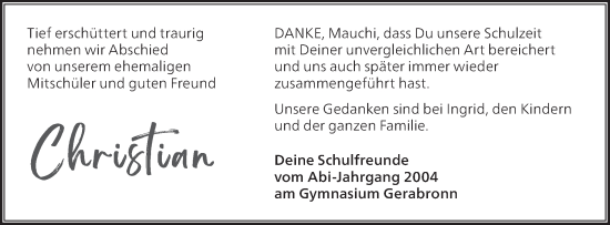 Traueranzeige von Christian  von Hohenloher Tagblatt