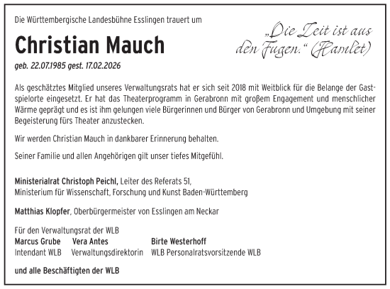 Traueranzeige von Christian Mauch von Hohenloher Tagblatt/Haller Tagblatt