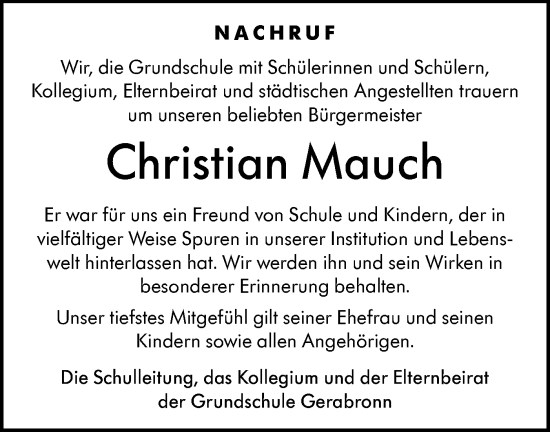 Traueranzeige von Christian Mauch von Haller Tagblatt/Hohenloher Tagblatt