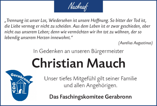 Traueranzeige von Christian Mauch von Hohenloher Tagblatt/Haller Tagblatt