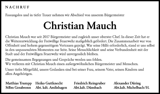 Traueranzeige von Christian Mauch von Hohenloher Tagblatt