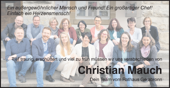 Traueranzeige von Christian Mauch von Hohenloher Tagblatt
