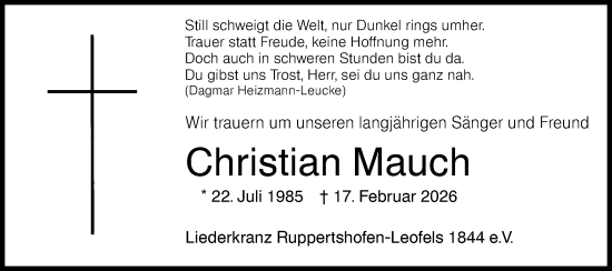 Traueranzeige von Christian Mauch von Haller Tagblatt/Hohenloher Tagblatt